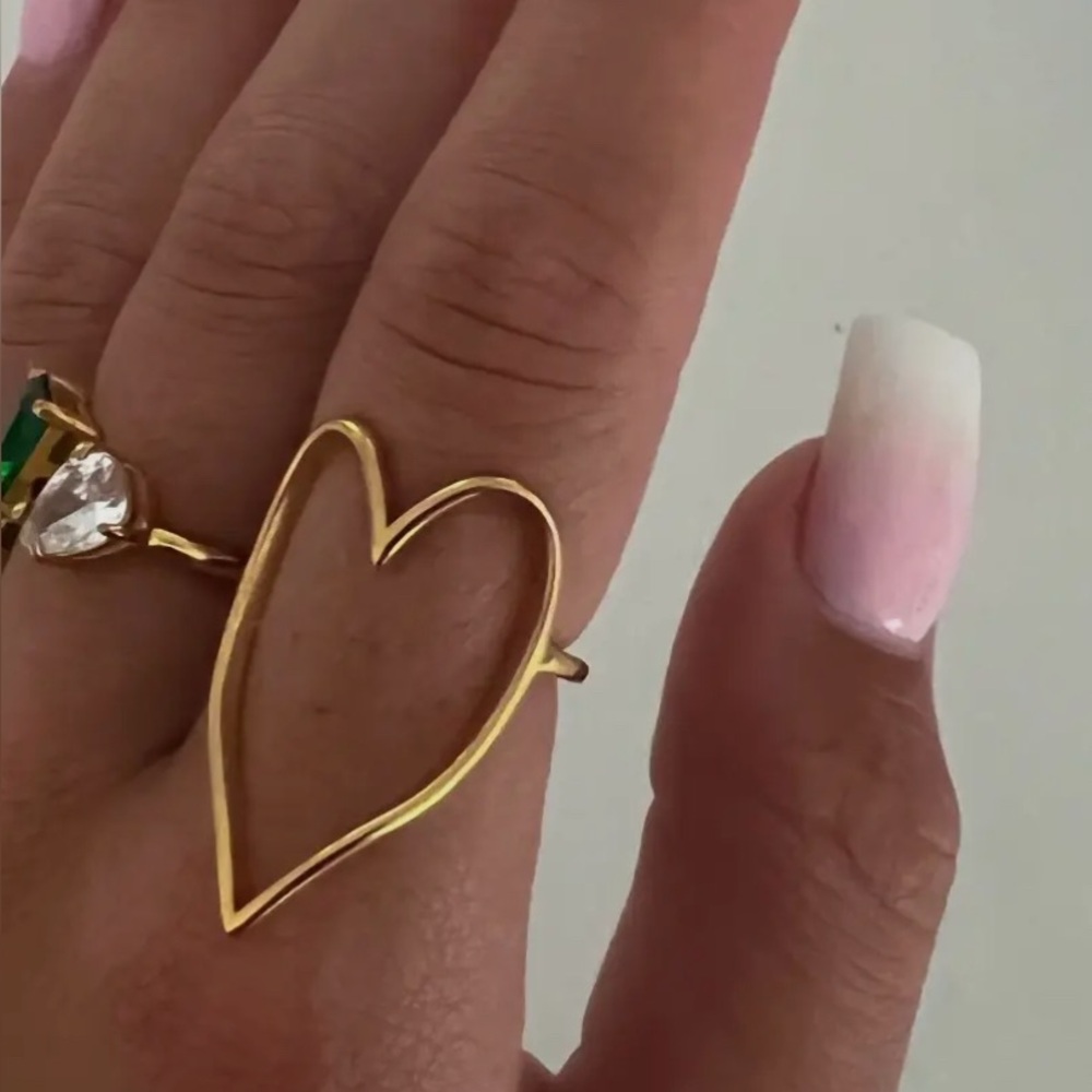 NEW “ THE CHARMER: Large elongated Gold Heart Outline Ring